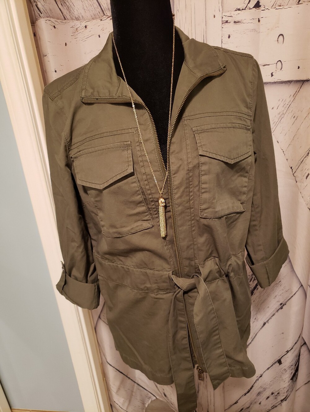 Reitmans Olive Green Utility Jacket with Waist Tie - Picture 2 of 9